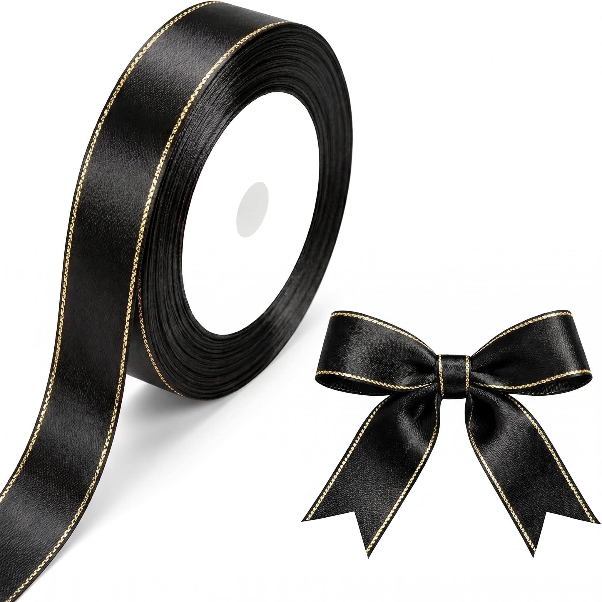 20 mm Black Satin Ribbon with Gold Edges