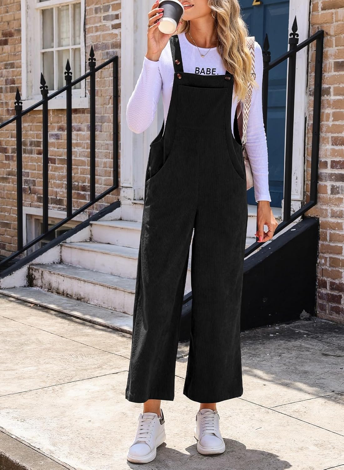 Happy Sailed Women Corduroy Overalls Winter Fall Casual Loose Sleeveless Adjustable Strap Wide Leg Jumpsuits with Pockets - Image 3