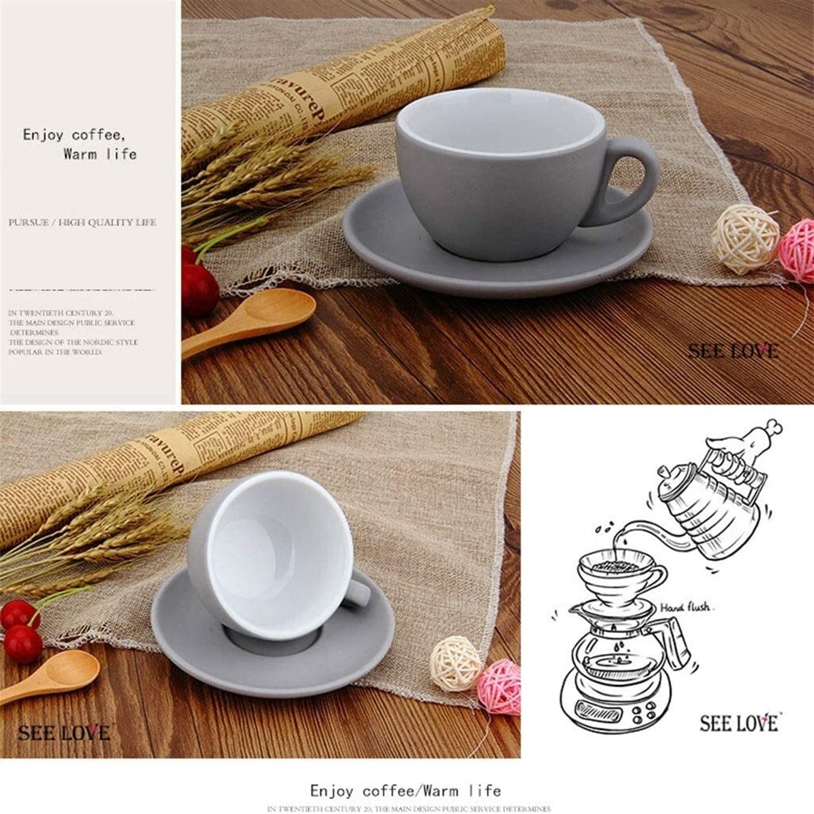 Tazze da caffè Tazza, Tazze da tè e piattino, Set di piattini for Tazze da caffè con stuoia in Stile tè Latte Tazza da caffè in Ceramica Tazza da Ghirlanda Professionale (Colore : A)