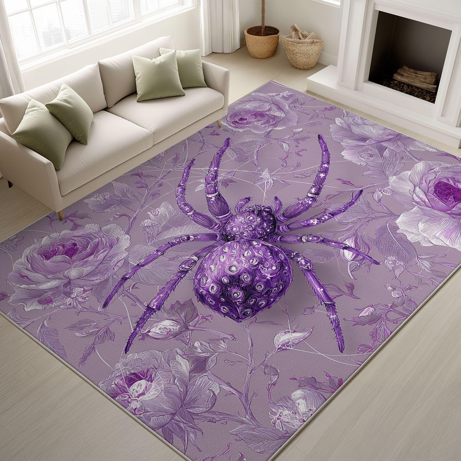 Generisch Wunderschön, Spinne Rose, Spinnennetz Kurzflor Teppich, Waschbarer Flauschig Teppich, 60 cm x 90 cm Wohnzimmer Anti Rutsch Extra Große Teppiche Schlafzimmer Weich Teppiche Violett