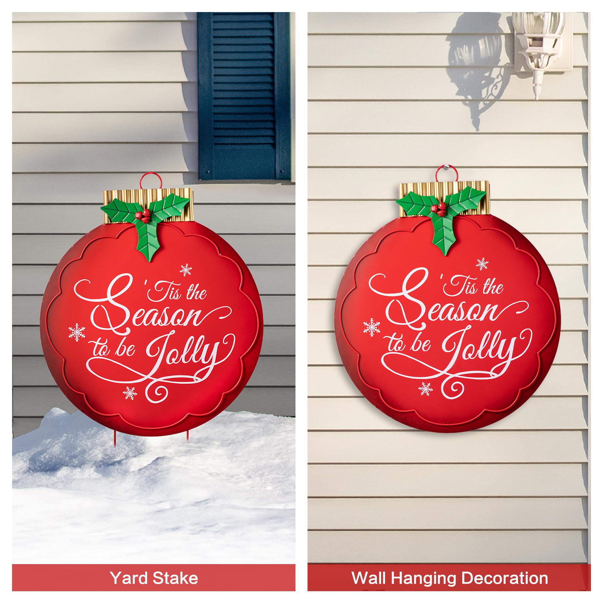 Glitzhome Lanterne de Noël en métal avec piquet, 81,3 cm de haut, décoration murale de Noël à suspendre pour jardin, maison, pelouse, allée, allée