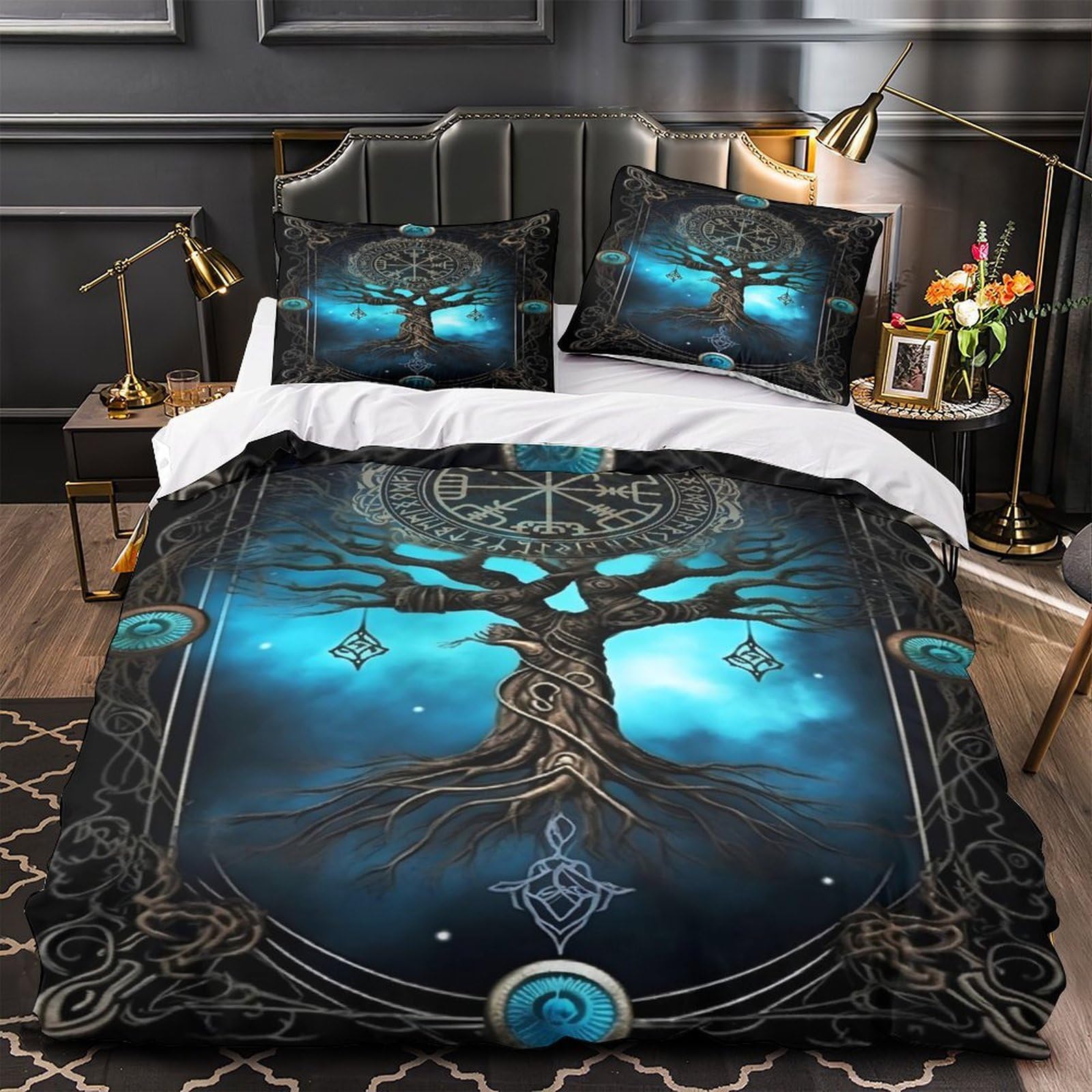 Parure de lit arbre nordique housse de couette single 135x200cm microfibre lit garçons