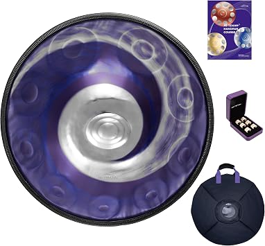ASTEMAN Handpan in D Minor, 432hz, 22 Inches with 10 Notes, with a Backpack, Courses, Finger Sleeves, Stand, Cleaning Cloth, and Two Mallets