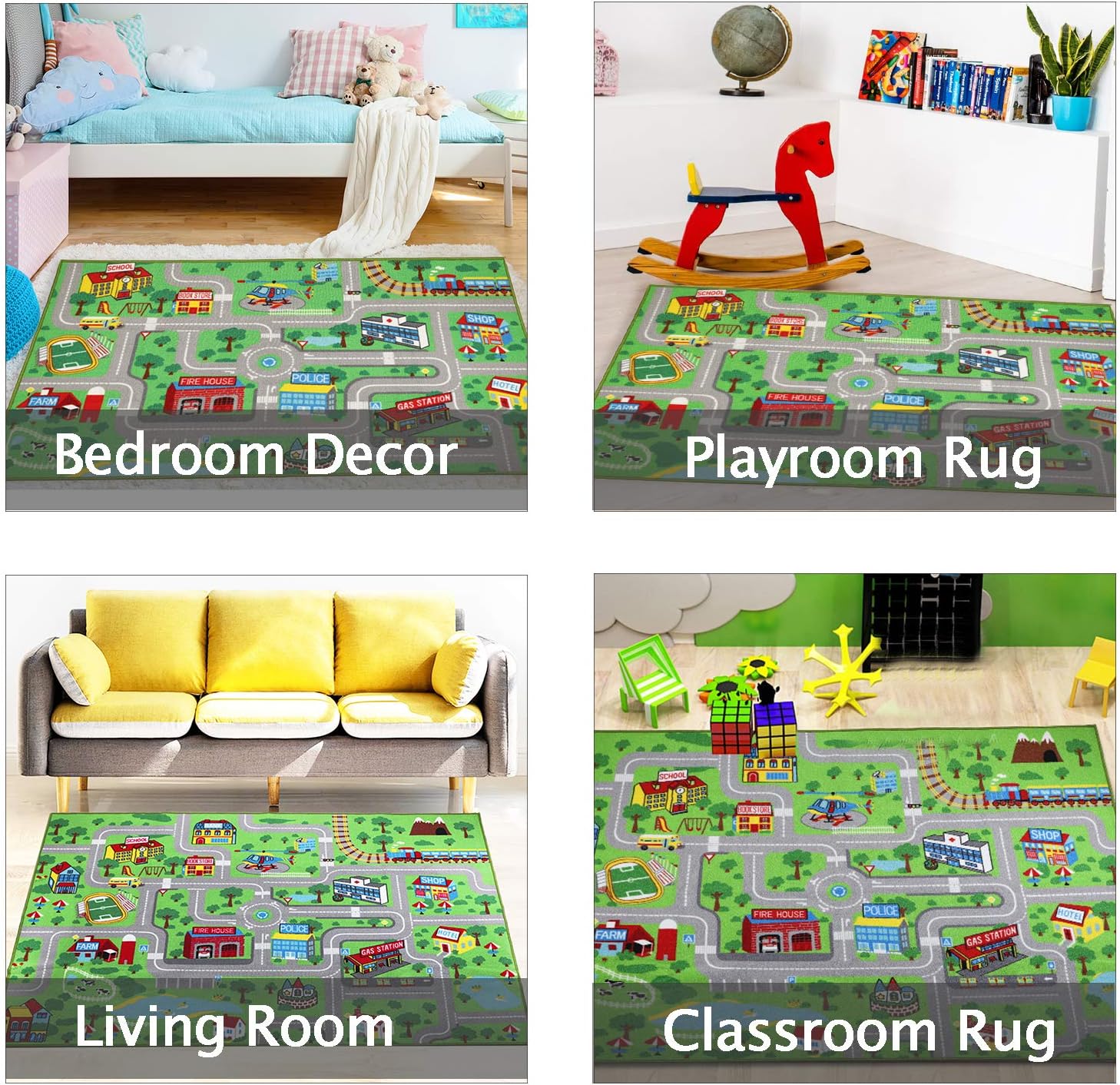Capslpad Kids Educational Play Rug - 6.6' x 5' Traffic Road Car Mat Learning Play Game Area Rug for Playroom, Living Room, Nursery Room Decor