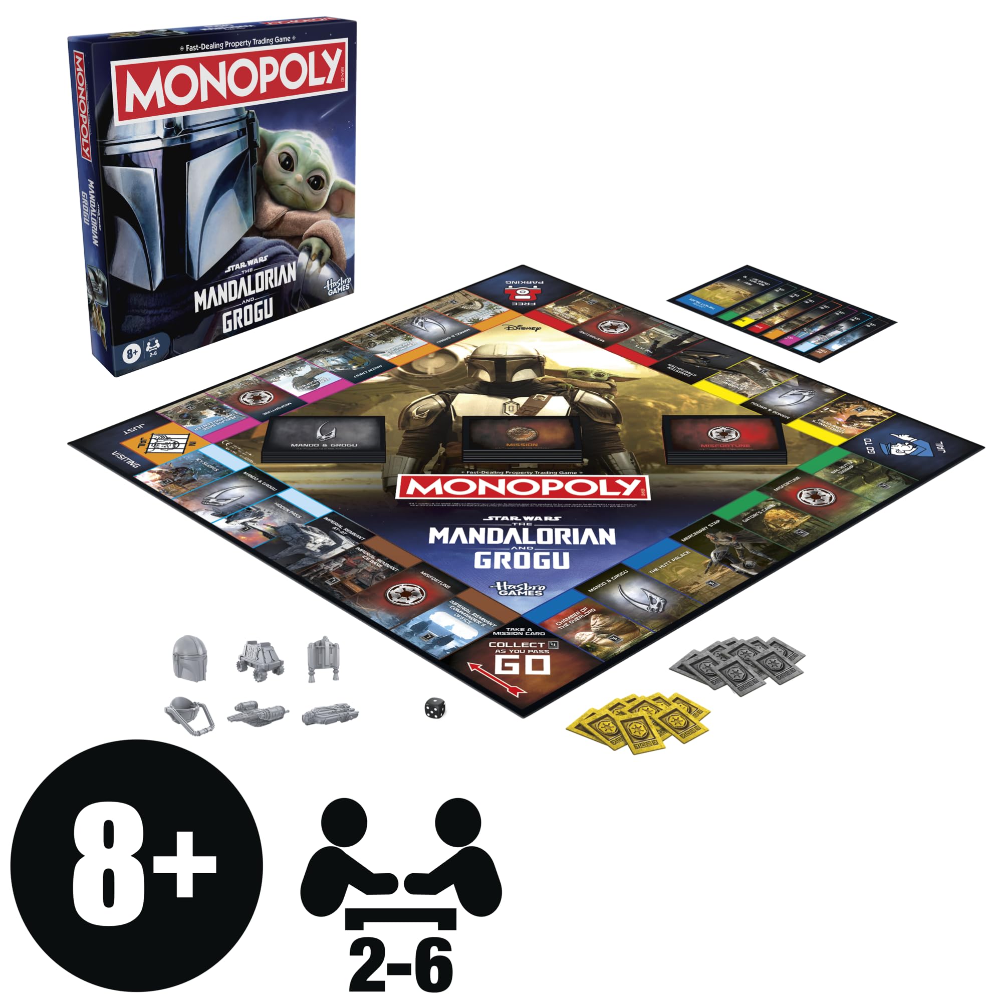 Monopoly: Star Wars The Mandalorian and Grogu Edition gra planszowa | Zainspirowany filmem | Gry rodzinne dla dzieci i dorosłych | 2-6 graczy | Wiek 8+ - wersja angielska