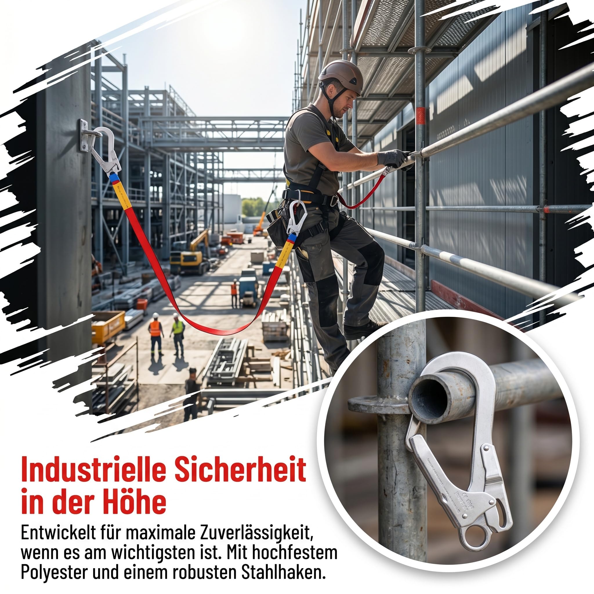 Sharplace Fallschutz Absturzsicherung Polyester Bandschlinge mit Doppel Legierungsstahl Karabinerhaken, Fallschutz Sicherheitsseil für Outdoor Baumklettern Bergsteigen Rettungsdienst