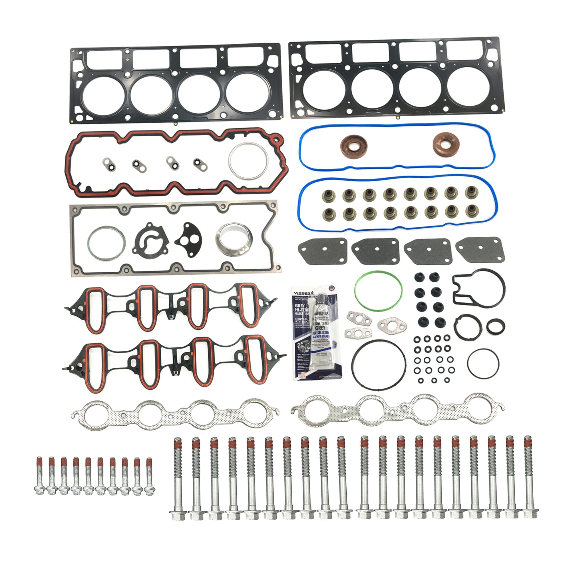Partsflow Head Gasket Set W/Bolts For Buick Rainier For Cadillac Escalade For GMC Envoy For GMC Savana For GMC Sierra For GMC Yukon For Hummer H3 For Isuzu Ascender For Saab 9-7X 4.3L,4.8L,5.3L,6.2L