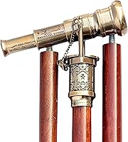 Vista 1 de Bastón telescópico de alta magnificación marina antiguo bastón náutico hecho a mano de madera maciza telescopio brújula