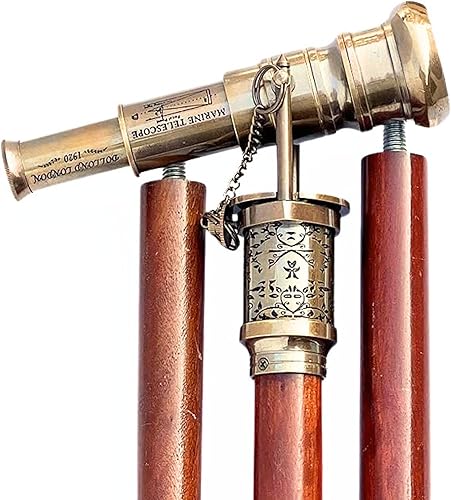 Bastón telescópico de alta magnificación marina antiguo bastón náutico hecho a mano de madera maciza telescopio brújula