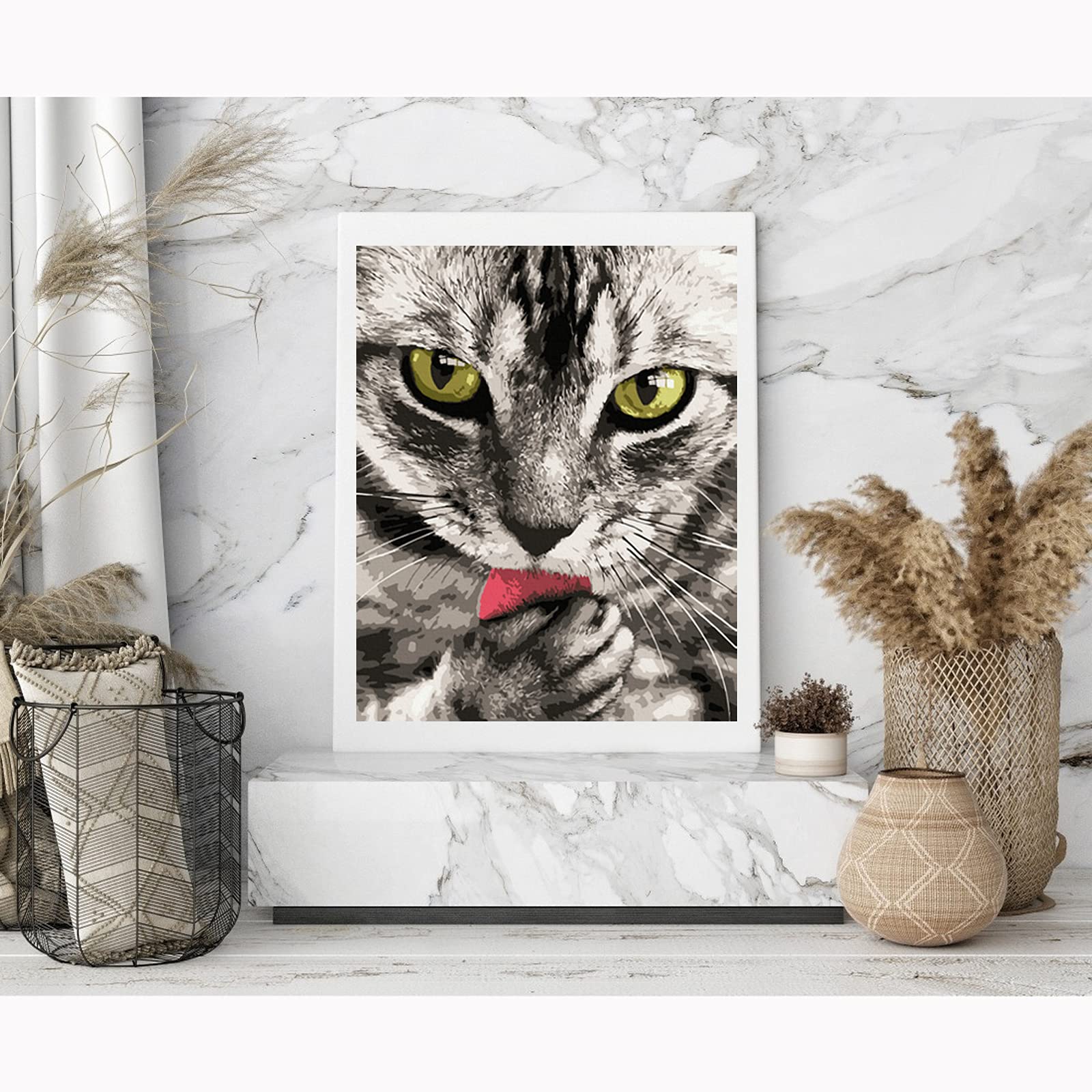 WOWDECOR - Kit di pittura a olio per adulti e bambini, fai da te per pittura a olio – gatto indiani barca a vela cascata paesaggio 40,6 x 50,8 cm (barca a