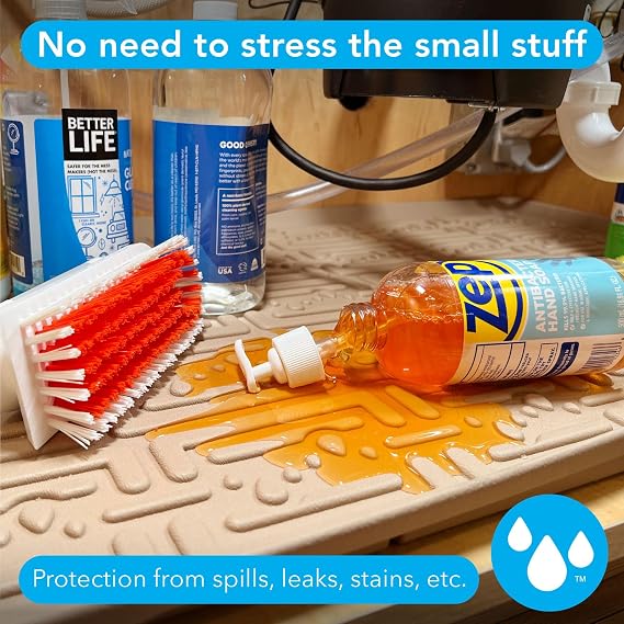 XTREME MATS Undersink Mat for Cabinets (Beige 19 1/4 x 19 1/4) Prevents Leak Damage in Bathroom Vanity Cabinets, Flexible Driptray, Multi-Purpose Waterproof Utility BootTray