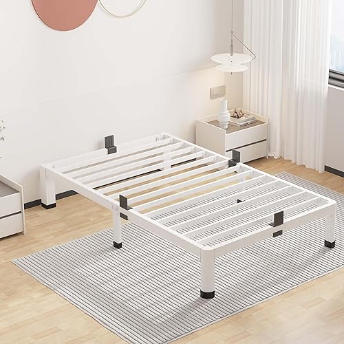 Miniatura 18 de ROIL - Base de cama tamaño completo de 14 pulgadas con agujero para cabecera, patas de esquinas redondas, retenedores de colchón, listones de acero