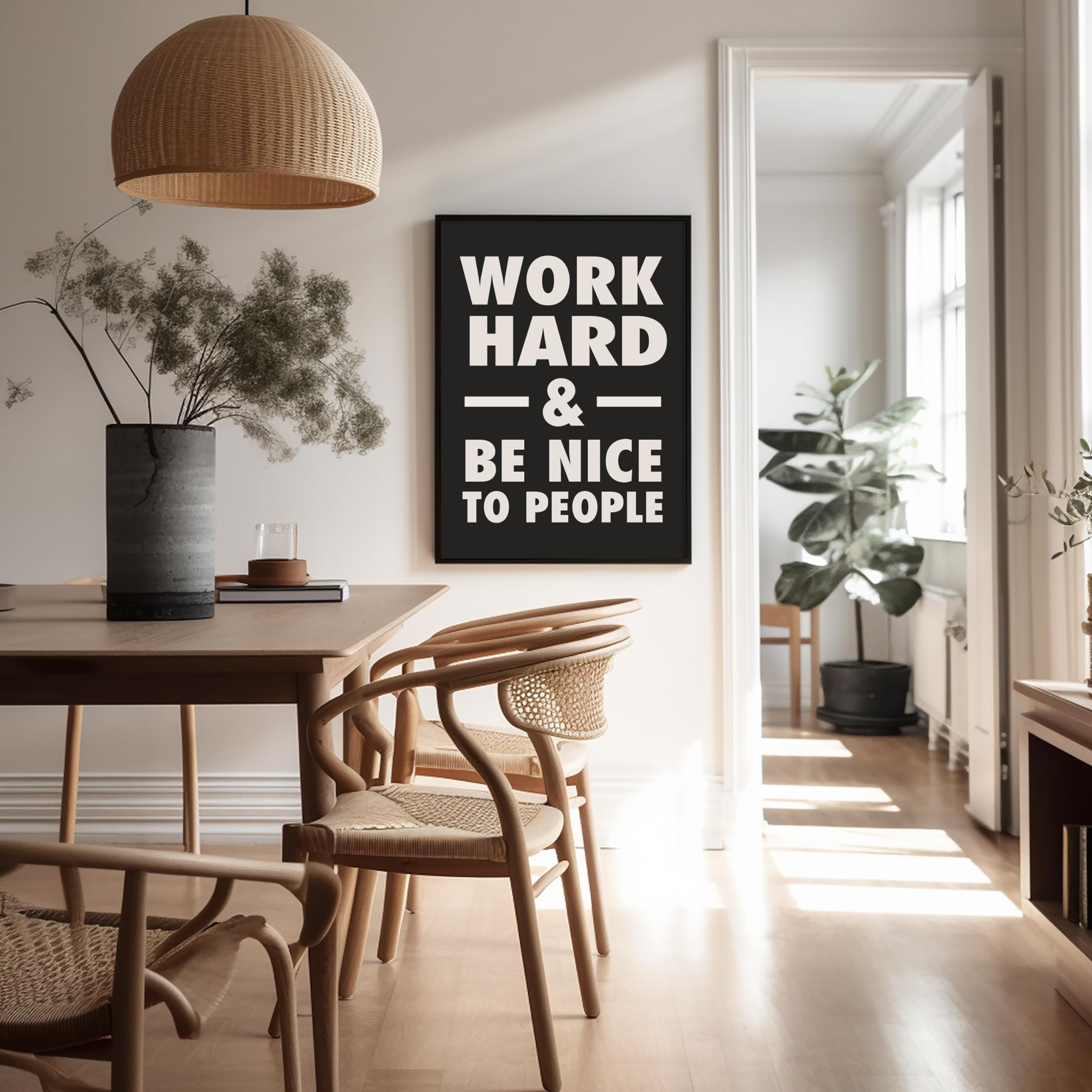 Poster Master Póster motivacional, impresión inspiradora, trabaja duro, sé agradable con la gente, citas positivas, minimalista, arte de pared sin marco de 11 x 14 pulgadas, regalo para artistas,