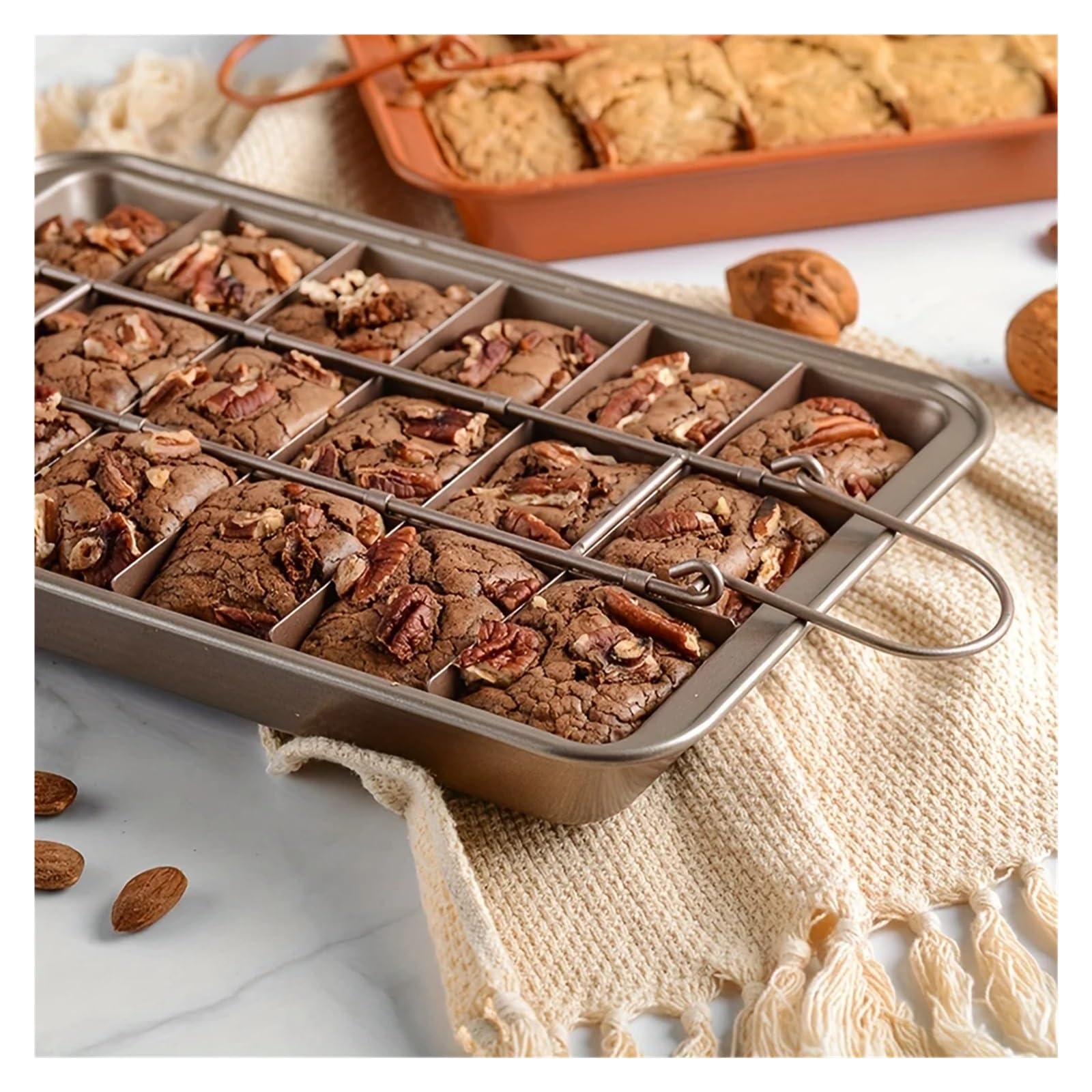 Generico 1 tortiera con divisori (12,2''x7,7'') in acciaio inossidabile, antiaderente, quadrata, for muffin, Blondie Bakeware