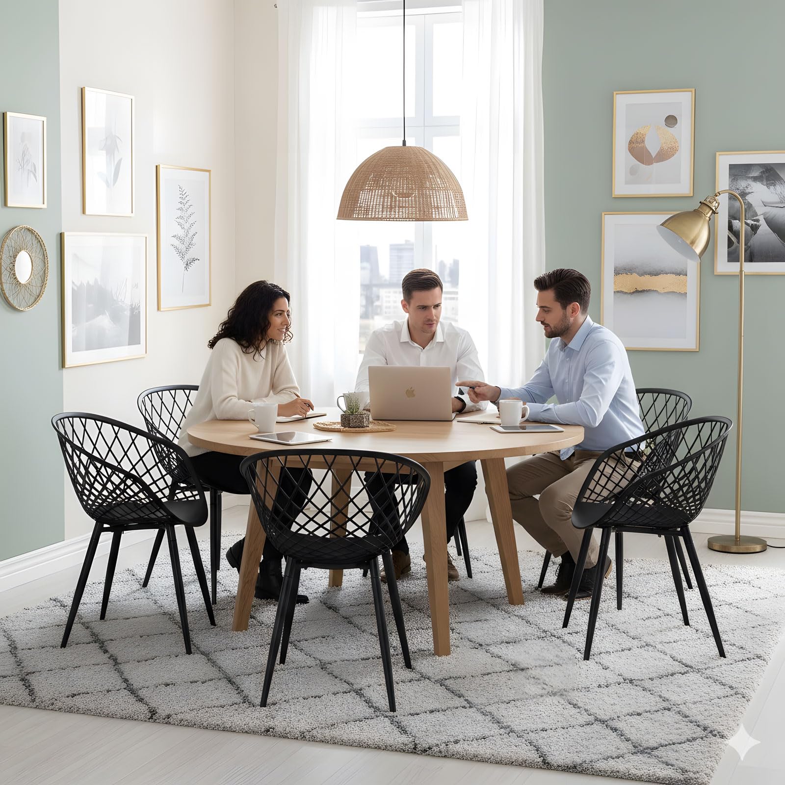 Juego de 6 sillas de comedor – Sillones de exterior resistentes a la intemperie, color negro de plástico con reposabrazos, muebles de jardín balcón y muebles de terraza para interior y