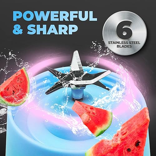 Miniatura 3 de Licuadora portátil  Licuadoras de viaje personales compactas y recargables por USB para batidos, batidos y hielo  Mini botella mezcladora de jugo de