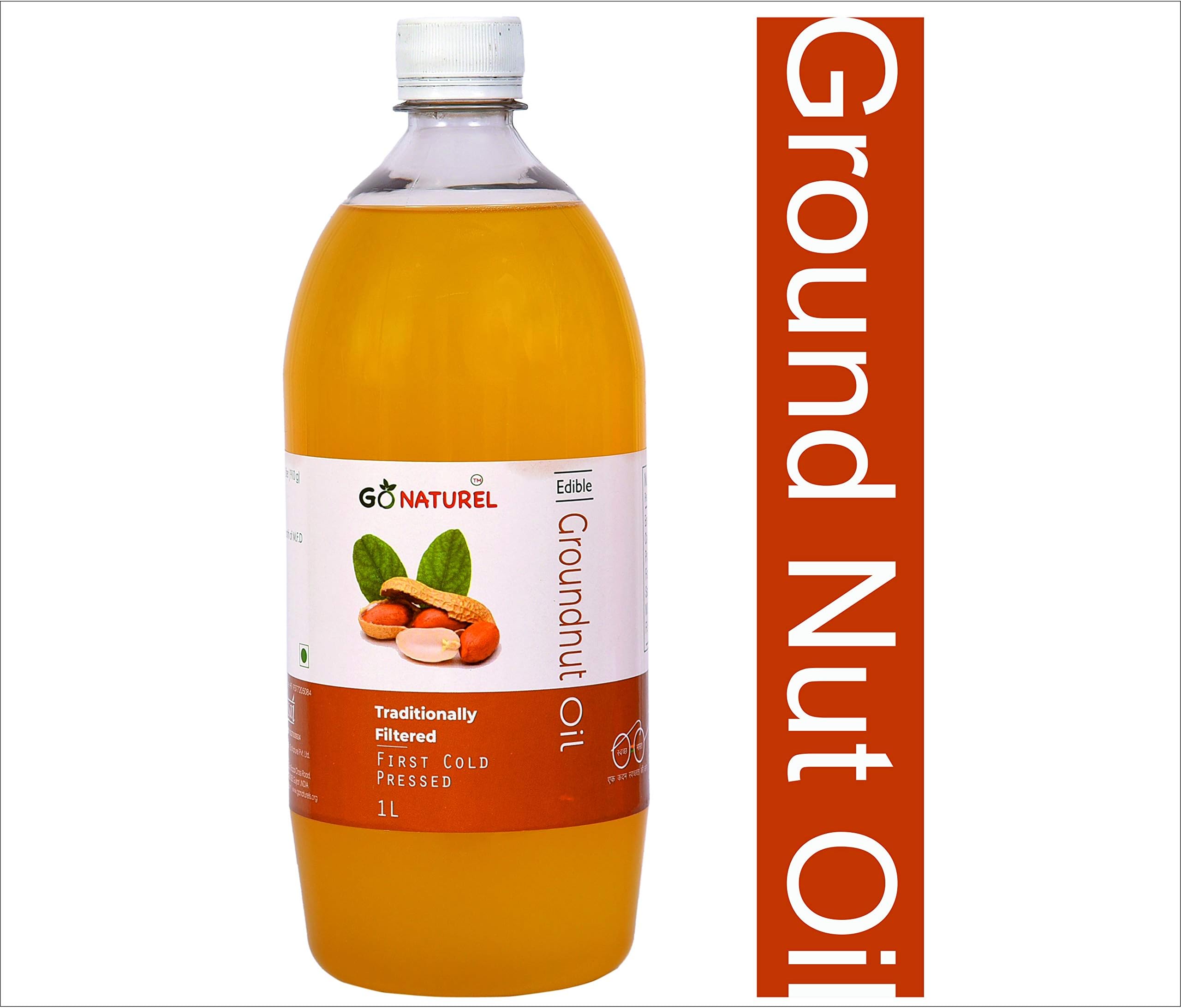 Go Naturel Cooking Oil Cold Pressed Groundnut/Peanut Oil (Virgin, Chekku / Ghani) - 1 Litre