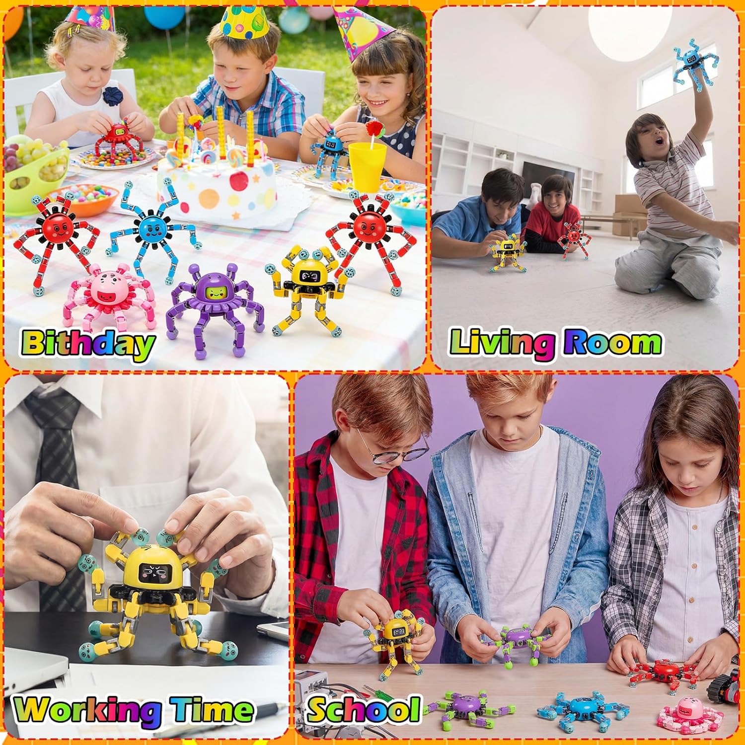 Soulchen 40 Pcs Easter Basket Stuffers, Transformable Fidget Spinners for Kids Fidget Toys Teens Adults Spinner Sensory Toys with Autism ADHD Stocking Stuffers Bulk Gifts for Party Favor (Vibrant)