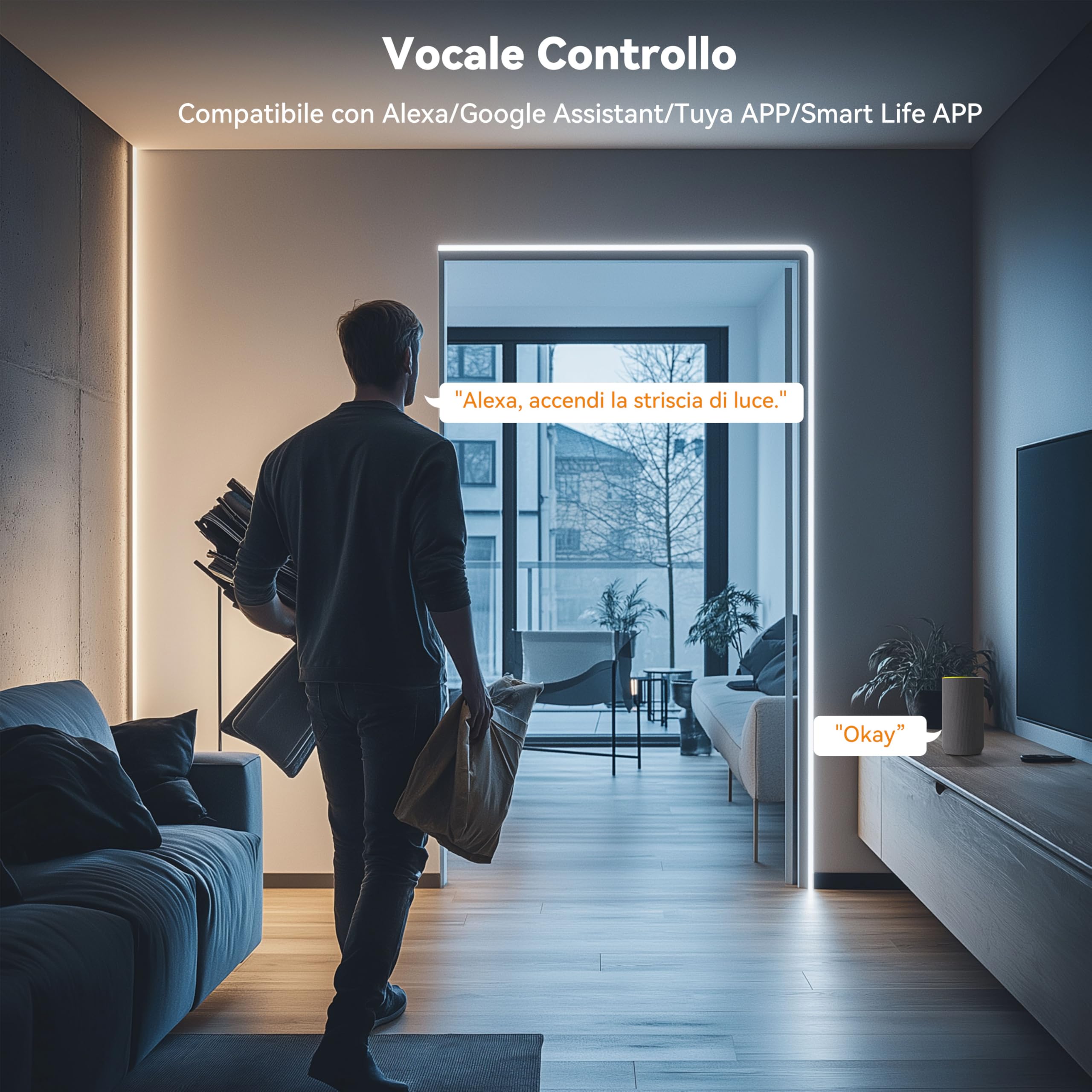 PAUTIX COB LED Striscia CCT 10M 24V Regolabile 2700K-6500K WiFi LED Strisce Funziona con Tuya/Alexa/Google Assistant,640LEDs/m,CRI90+,Intelligente LED Strip Lights per Armadio da Cucina, Camera,TV