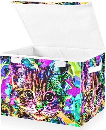 Cestas de almacenamiento grandes para gatos con tapa, canastas de almacenamiento plegables para estantes, caja de juguetes grande para el hogar,