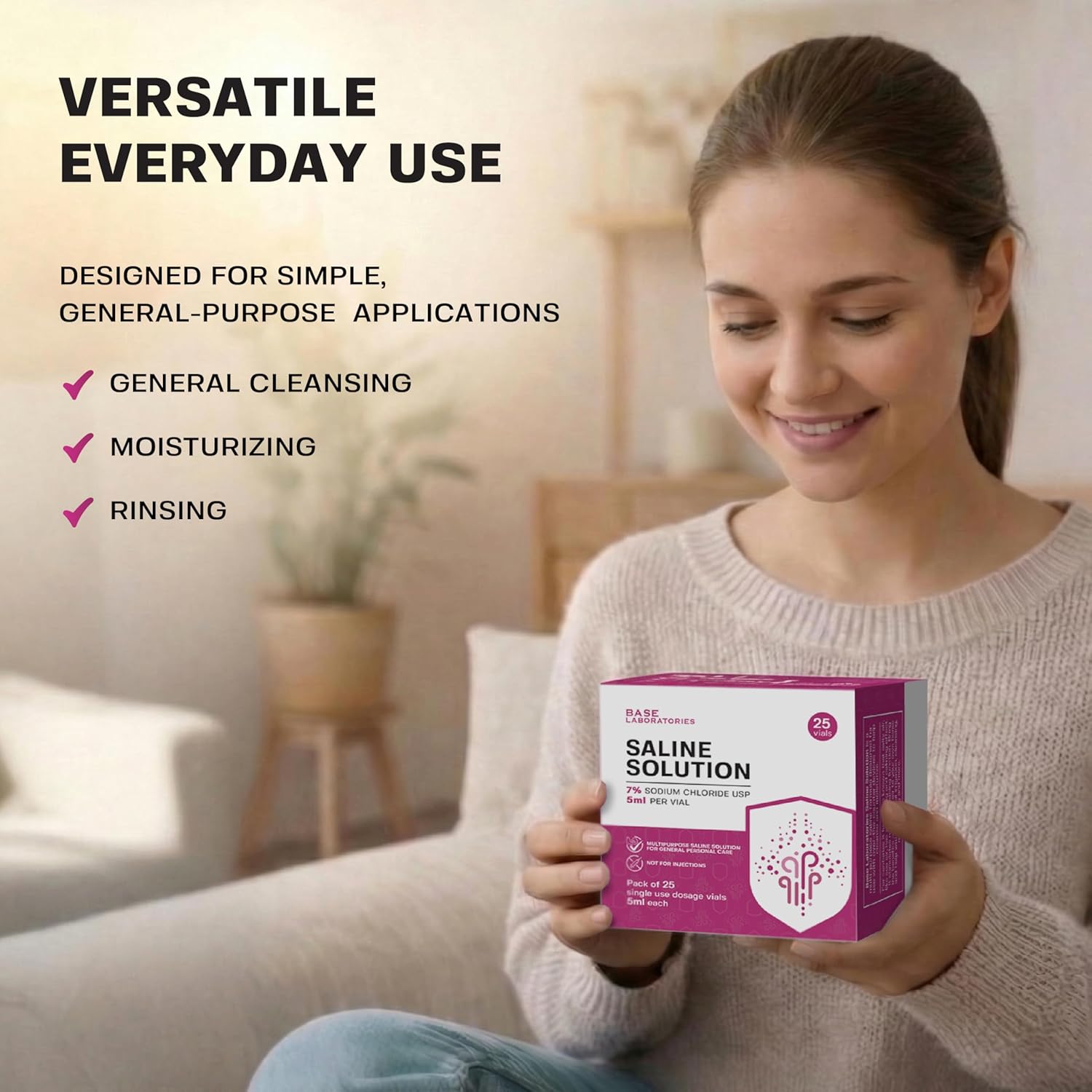 BASE LABORATORIES 7% Saline Solution Vials - Versatile 7% Sodium Chloride Saline Ampoules - Preservative Free Saline Solution Single use vials - USP Grade 50 Vials x 5ml Count