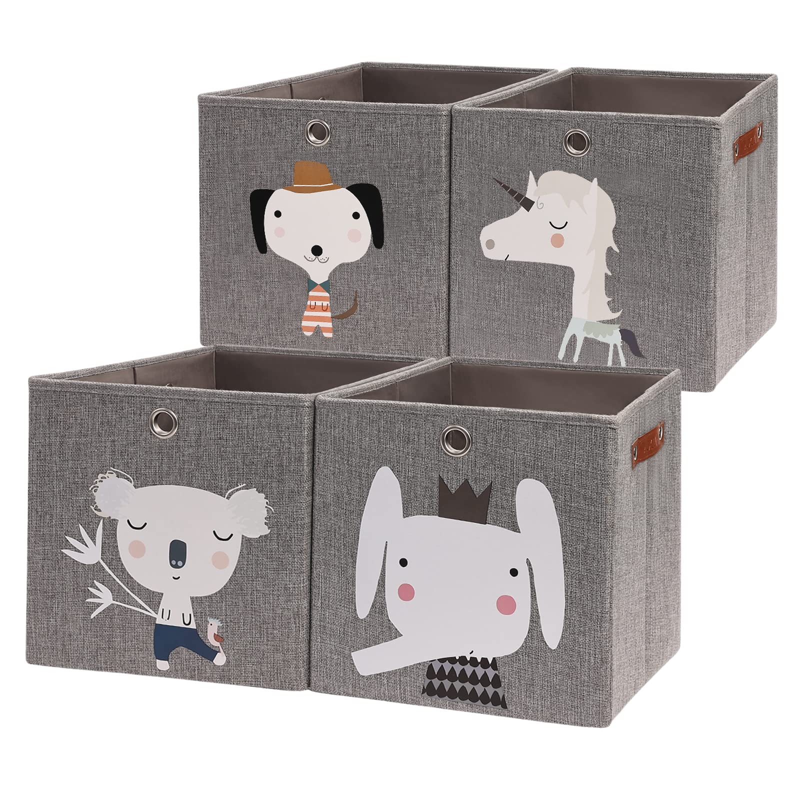 Set 4 Ceste Portaoggetti AXHOP Per Bambini - 33x33x33cm, Con Stampa Animali - Per Giocattoli, Libri, Organizzazione