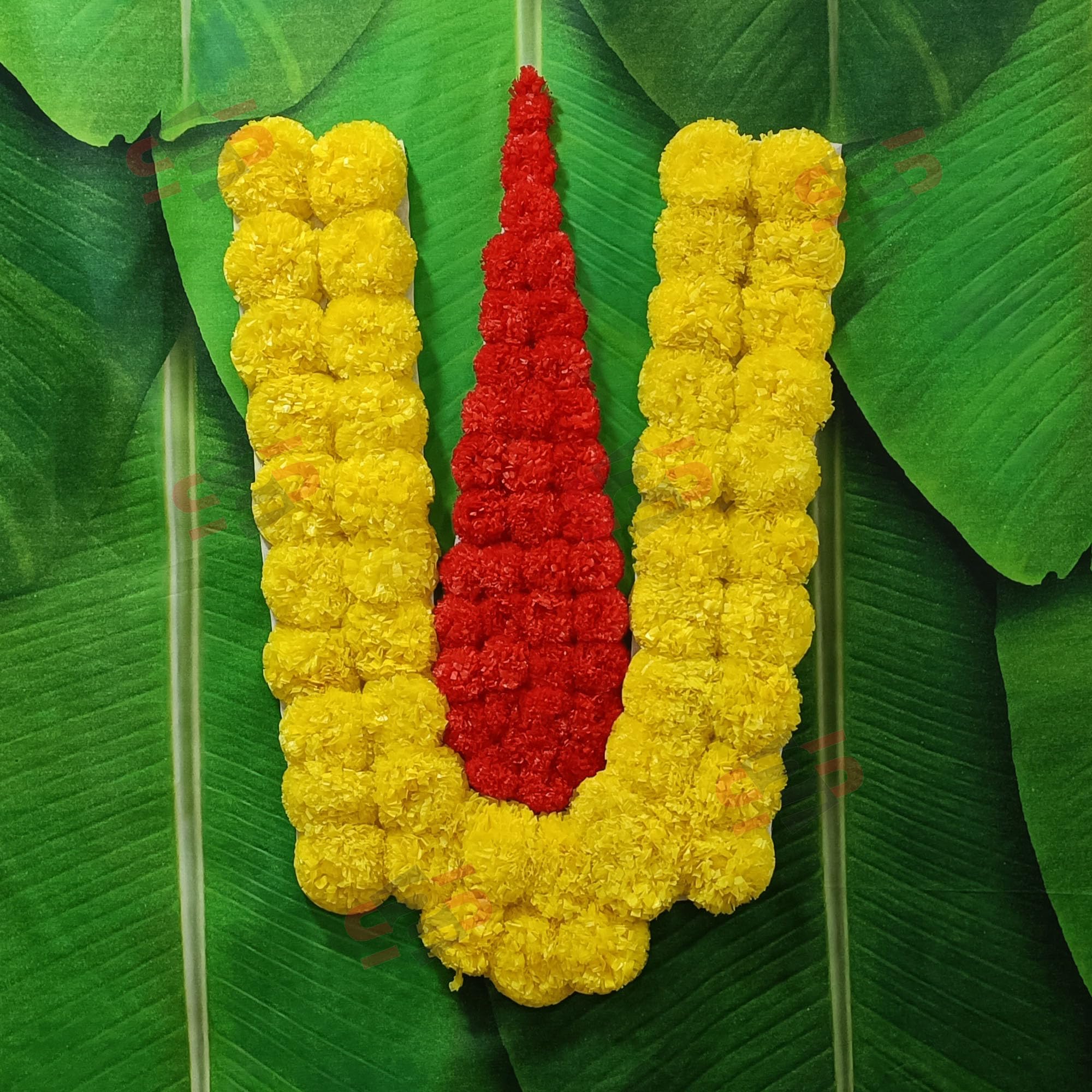 S2S Plastic Venkateswara Swami Namalu Artificial Fluffy Marigold Flowers Backdrop Wall Door For Pooja Decoration Traditional Background For Festival (Yellow Flower)-image-33