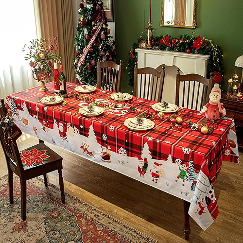 Miniatura 7 de DIVA EN CAMINO DEC Mantel rectangular de Navidad impermeable de 60 x 84 pulgadas, decoración navideña, mantel oblongo, de tela lavable de tela para