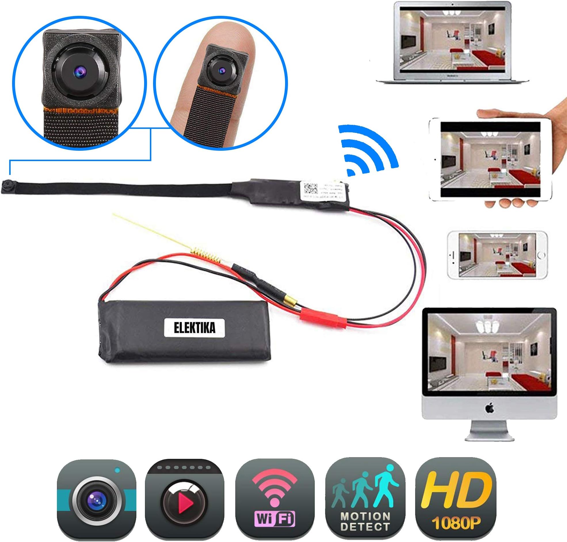 Mini Hidden WiFi Flex Wireless Camera 1080p HD Portable Security Indoor Outdoor IP Surveillance Camaras Motion Detection Loop Recording High Definition Nanny Cameras Home Business Night Vision Camera