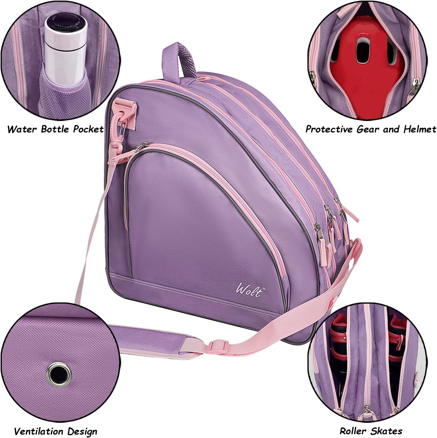 WOLT Ice Skate Bag - Roller Skate Bag, Inline Skate Bag with Adjustable Shoulder Strap for Both Youth and Adults.