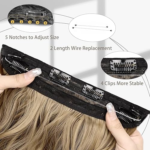 Miniatura 5 de MORICA Extensiones de Cabello Halo de 20 Pulgadas, Mezcla Marrón Claro y Rubio Ceniza, Extensiones de Cabello Invisibles con Alambre, Cabello