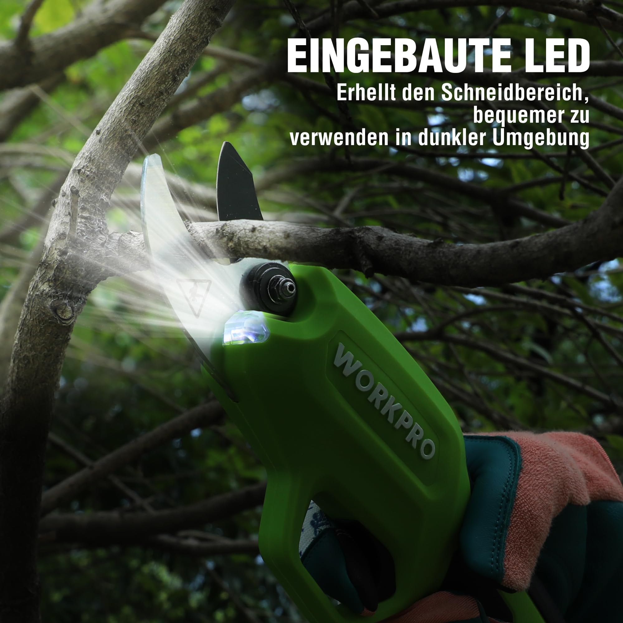 WORKPRO 7,2V Akku Gartenschere, Professionelle elektrische Baumschere Astschere mit 19mm Schnittdurchmesser und 2Ah Akku für Garten, Äste und Obstbäume