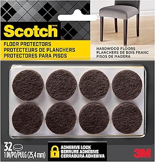 Scotch Felt Pads 32 PCS Brown, Felt Furniture Pads for Protecting Hardwood Floors, 1"