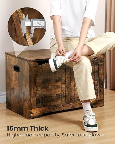 Miniatura 5 de Baúl de almacenamiento, baúl de almacenamiento con bisagra de seguridad, banco de almacenamiento de 29.9 pulgadas, organizador de almacenamiento de