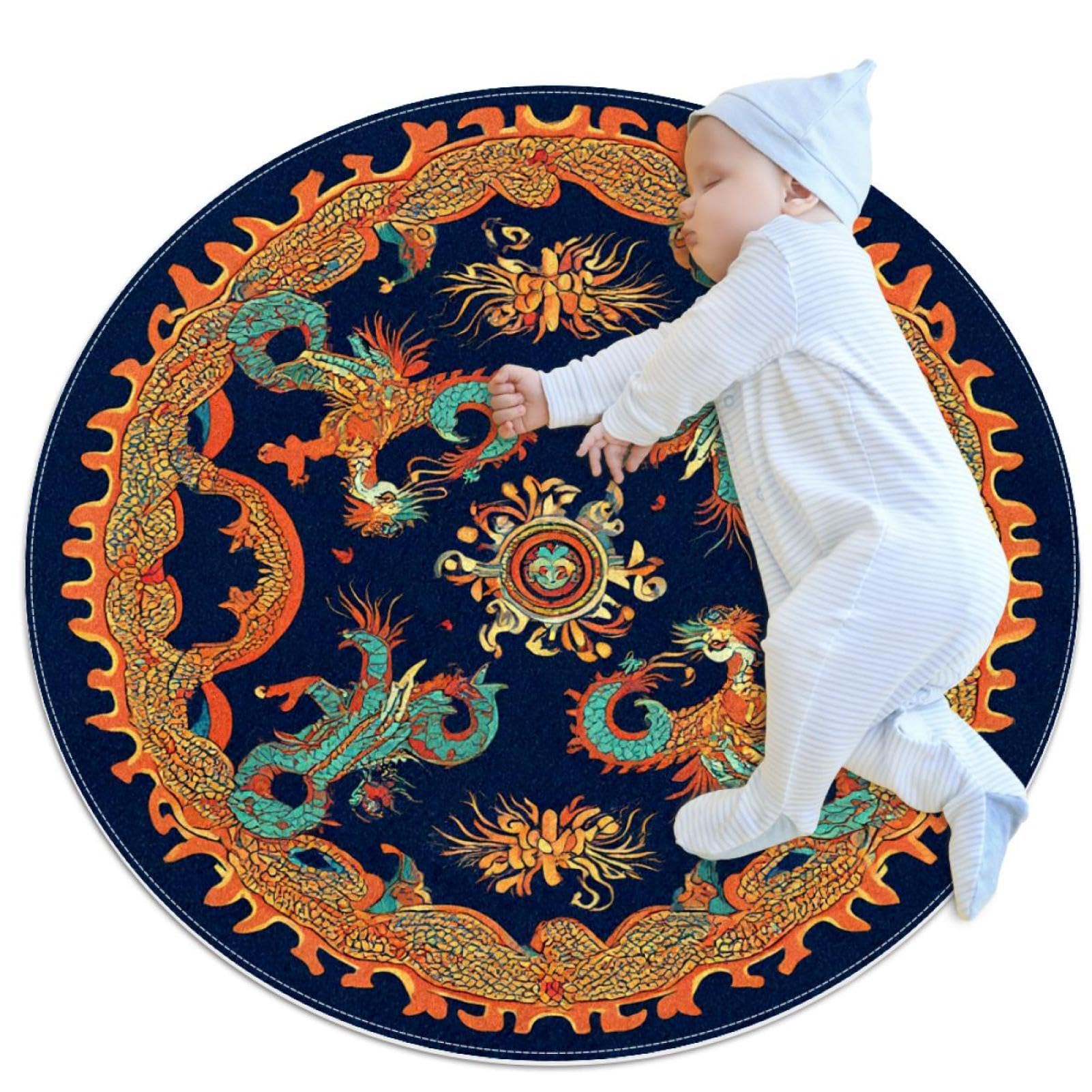 Tapis rond de 1m pour salle de bain motif dragons de football américain antidérapant