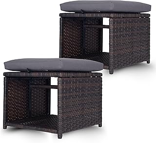 EZ Pro Goods Outdoor Storage Ottoman (Set of 2) - All-Weather Wicker Pat...