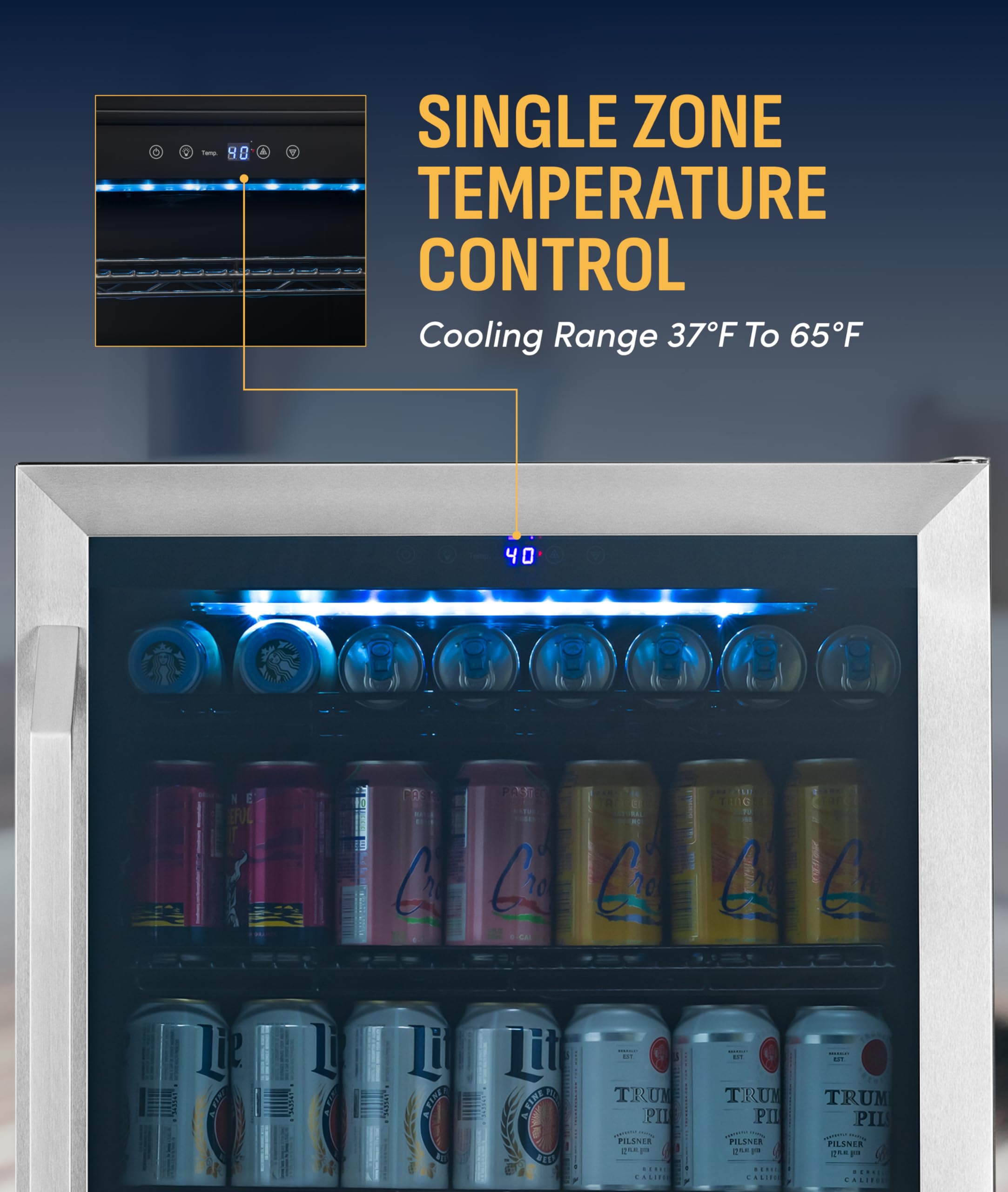 NewAir 24" Single Zone Beverage & Wine Fridge | Beverage & Wine Refrigerator For 49 Bottles Or 179 Cans | Freestanding Or Built-In Under Counter Mini Fridge For Beer, Wine & Soda | Stainless Steel on Fridge.com - View 5