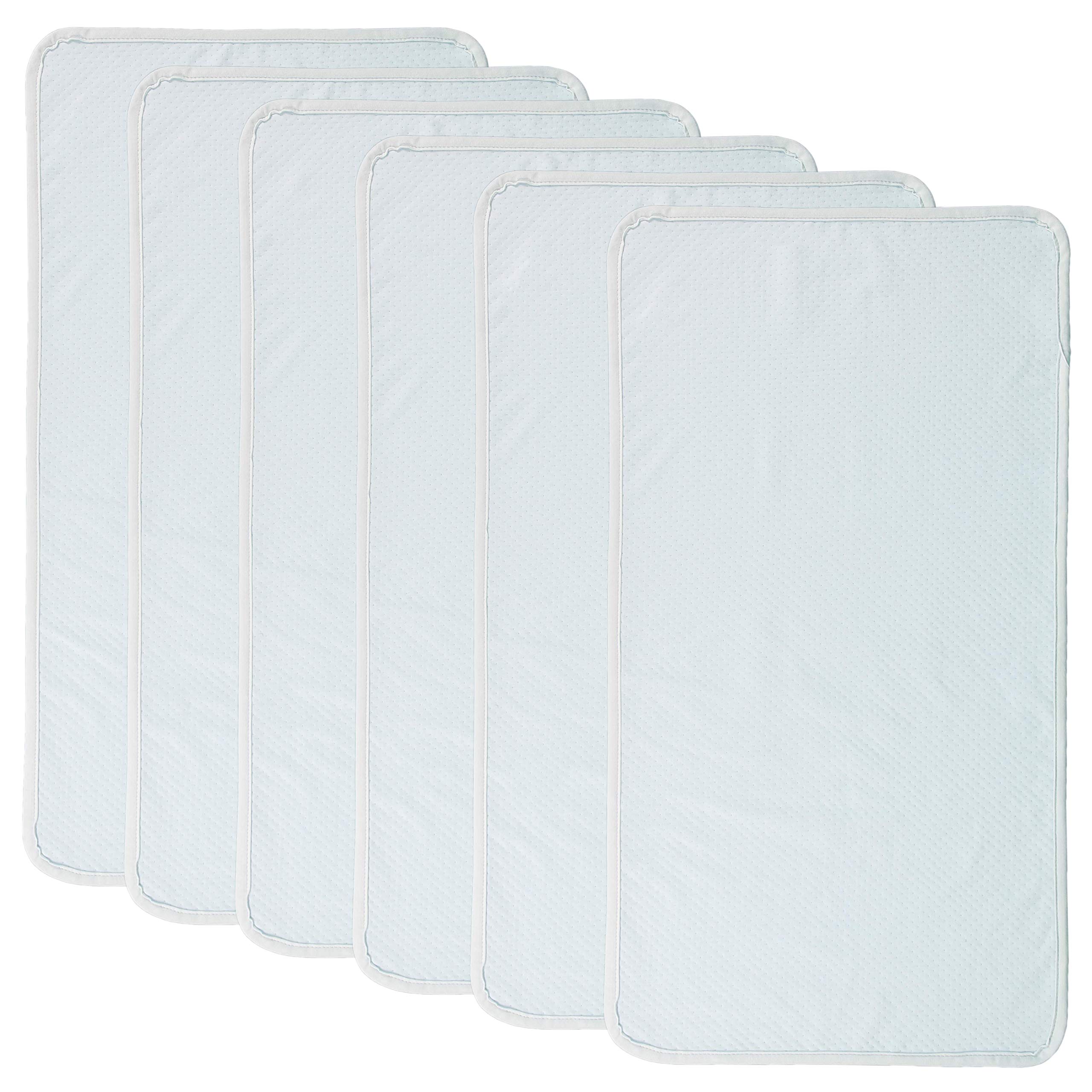 belsden 6pk extra large quilted changing pad liners waterproof, ultra soft cotton bamboo changing table cover liners, 28” x 15" washable reusable changing mats protector, 6 pack set, light blue
