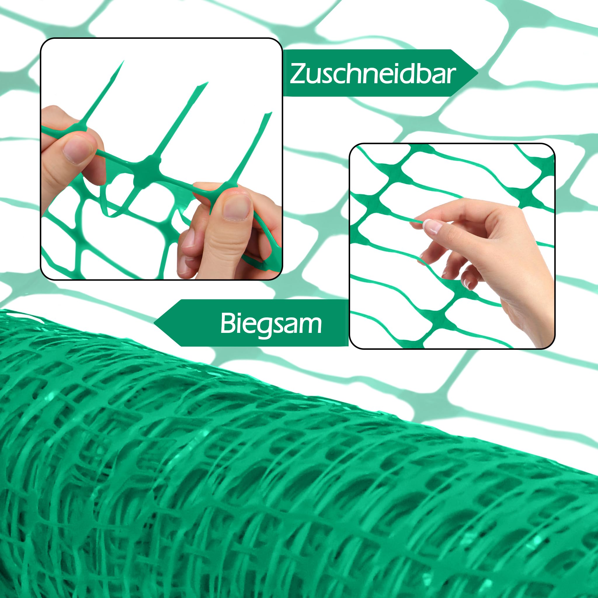 FIVMEN Clôture en plastique - 1 x 50 m - Filet de protection pour moutons et chiens - Clôture de volaille - Filet de sécurité - Filet de réception pour chiens - Vert