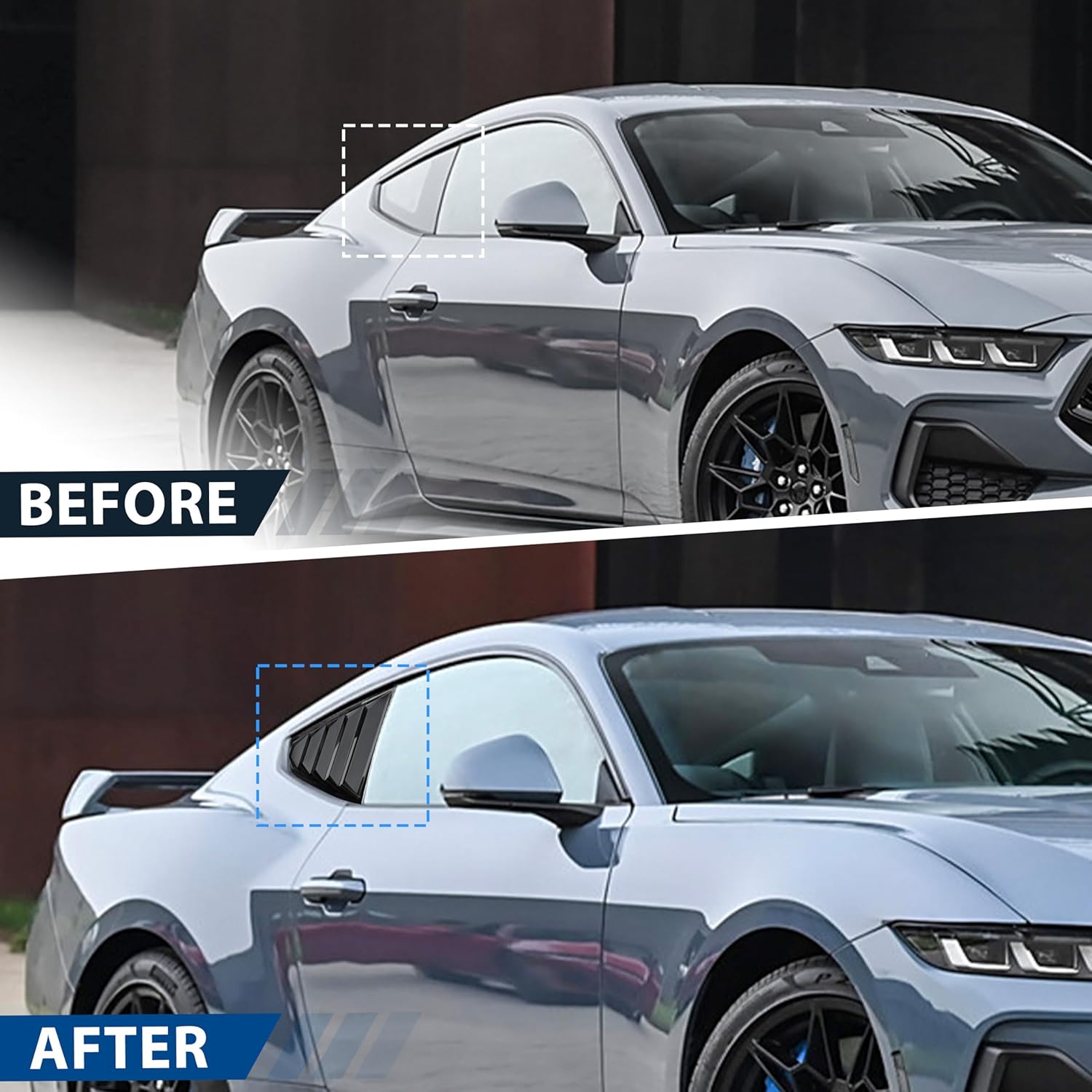 KEWISAUTO Side Window Louver for Mustang 2024 2025, GT Lambo Style Rear Quarter Windshield Sun Shade Cover Side Window Scoop Louvers for Ford Mustang 2024 2025 Accessories (Glossy Black)