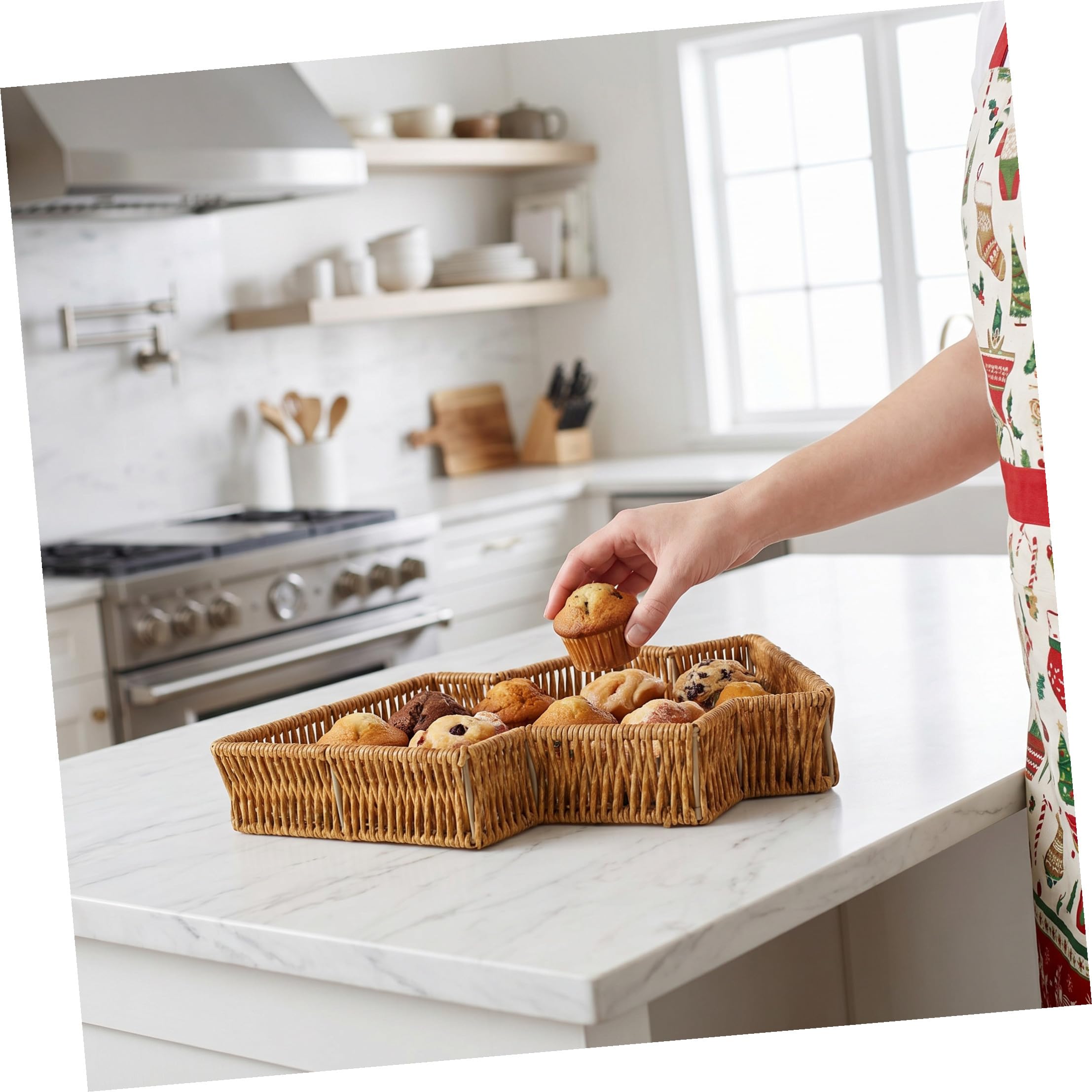 POPETPOP 2 Piezas Cesta de Mimbre y Estilo Rústico Forma de Árbol de Navidad Ligera y Apta para Alimentos para Pan y Pasteles Adecuada para Desayunos Informales