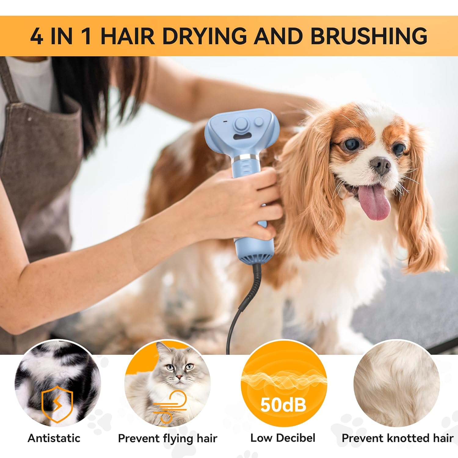 Cat Steam Brush for Shedding Self-Cleaning Dog Brush for Shedding to Remove Tangled and Loose Hair Portable Handheld Dog Dryer with 3 Levels Adjustment 4 In 1 Spray Cat Brush for Pet Grooming(Blue)