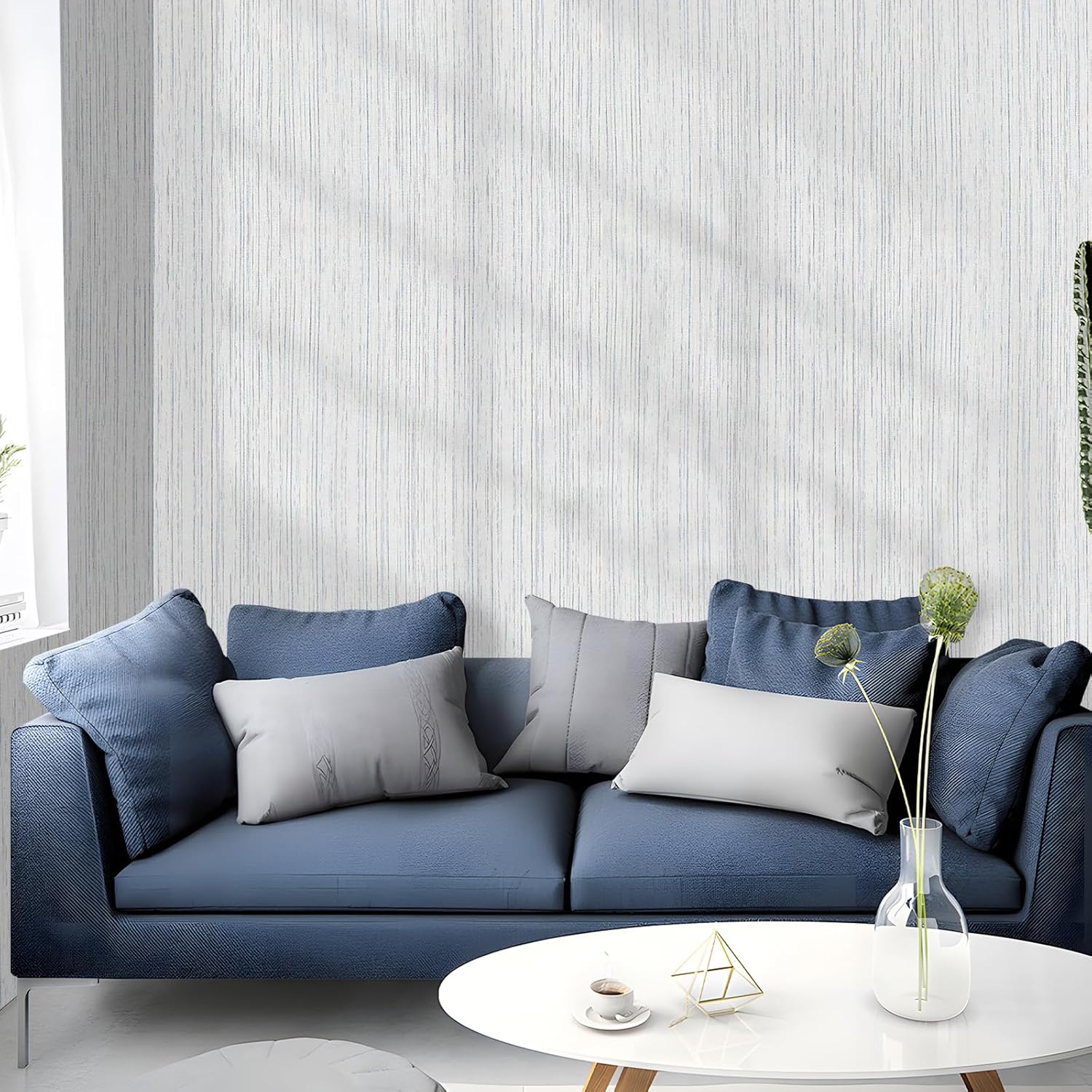 Beige Grey Grasscloth Wallpaper Peel and Stick 15.74" X 472.44", Removable Contact Paper Linen Wallpaper Self-Adhesive Waterproof Vinyl Rolls for Room Cabinets Furniture Desk