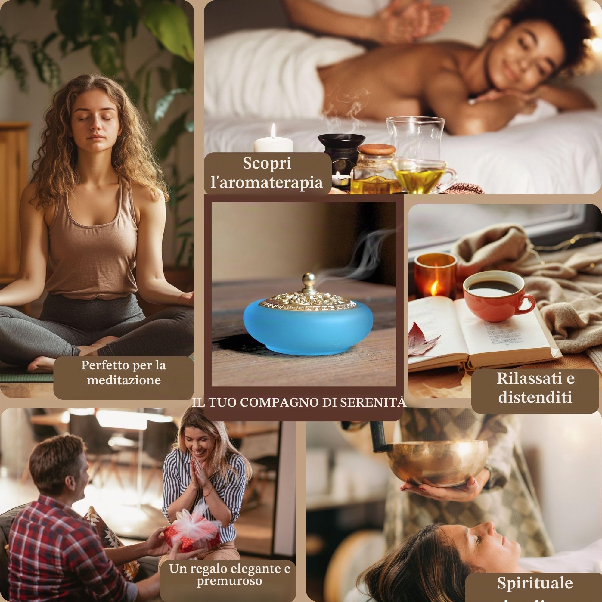 Set Bruciatore di Incenso in Polvere in Confezione Regalo – Set Completo Con Strumenti di Stampa per Yoga, Meditazione e Relax (Blu)