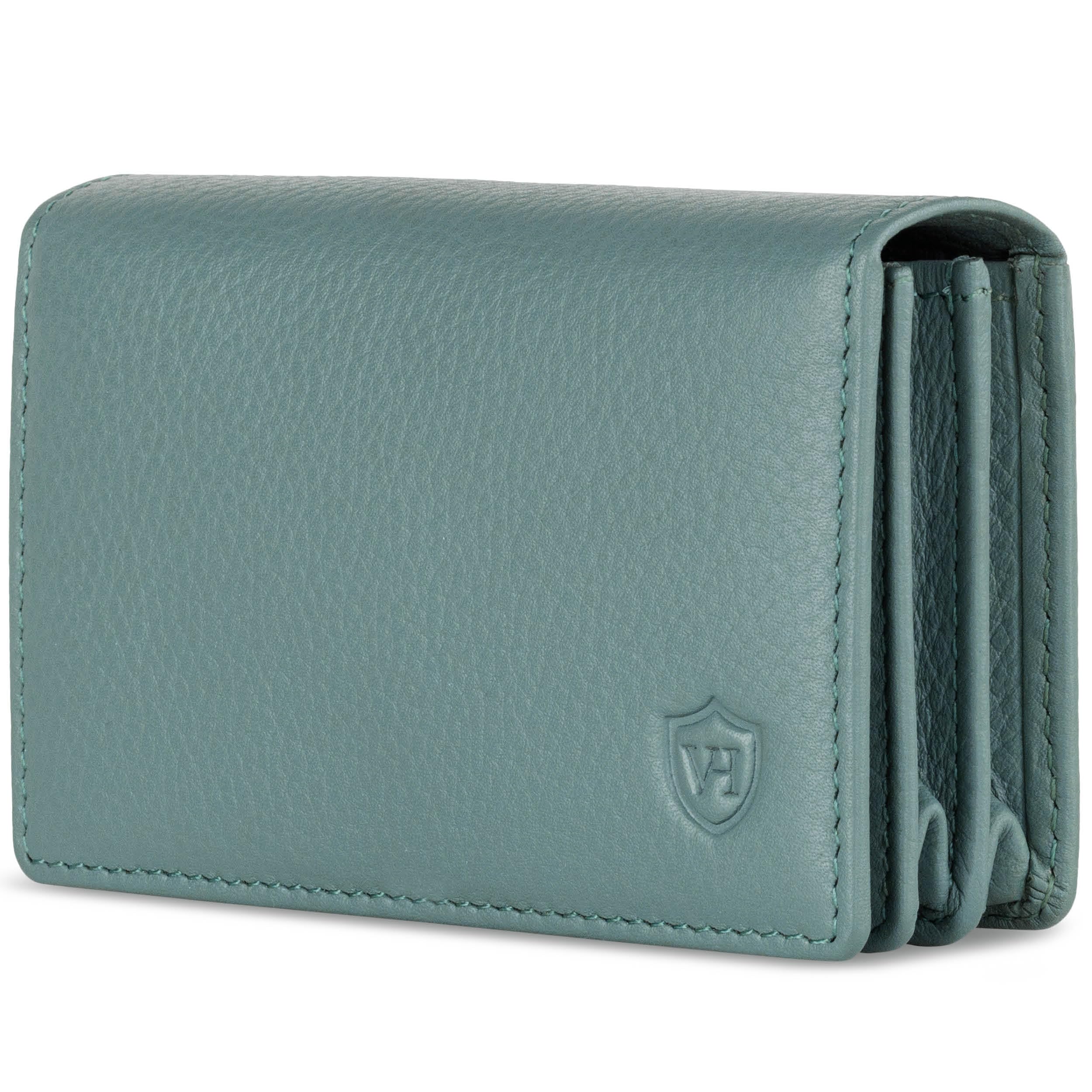 VON HEESEN® Visitenkartenetui Leder mit RFID-Schutz - Platz für 50 Visitenkarten - 6 Fächer - Visitenkarten Etuis - Geschenk für Damen & Herren (Türkis - Silver-Pine)