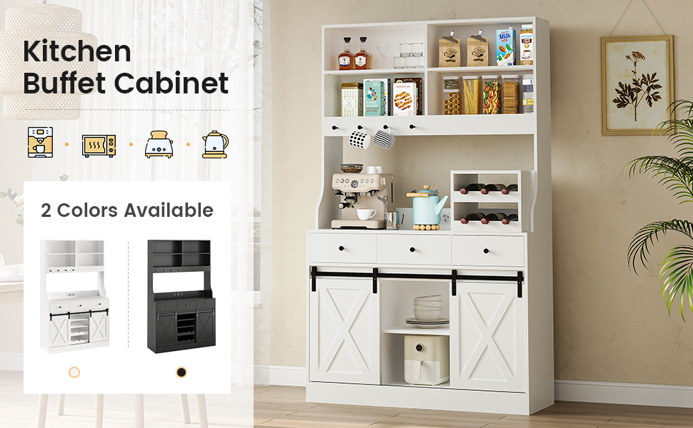 Credenza Cucina KIMENICH Con Luci LED - Mobile Buffet Con Cassetti E Ripiani Regolabili, Nero 70x40x135 Cm - Foto 8