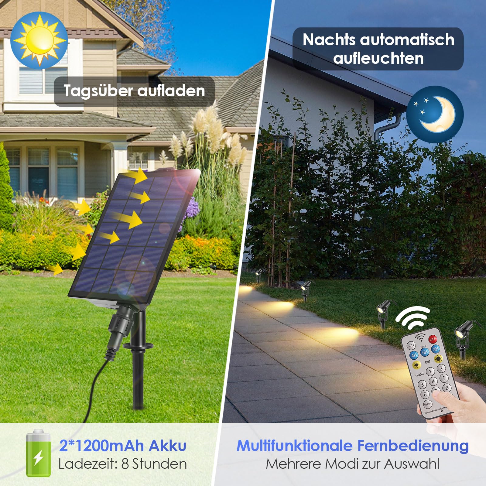 ECOWHO Solar Gartenbeleuchtung für Außen mit Fernbedienung,Solar Strahler für Garden mit Erdspieß,IP65 wasserdicht LED Gartenleuchten,dimmbar Solarstrahler für Bäume und Sträucher (Warmweiß,4 Pack)