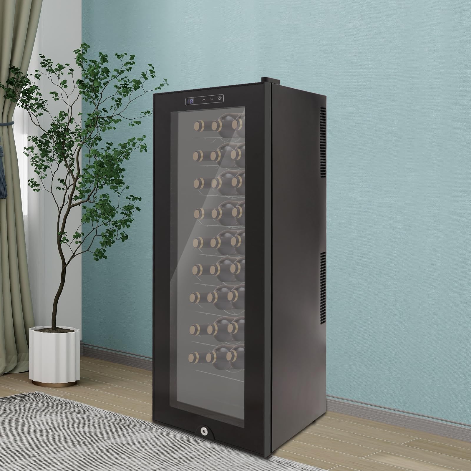 90L Weinkühlschrank mit LED-Display,Einstellbare Temperatur,Schwarz | Weinkühlschrank mit 9 Einlegeböden kann bis zu 30 Weinflaschen,für die Lagerung von Wein in Wohnzimmern, Büros, Küchen