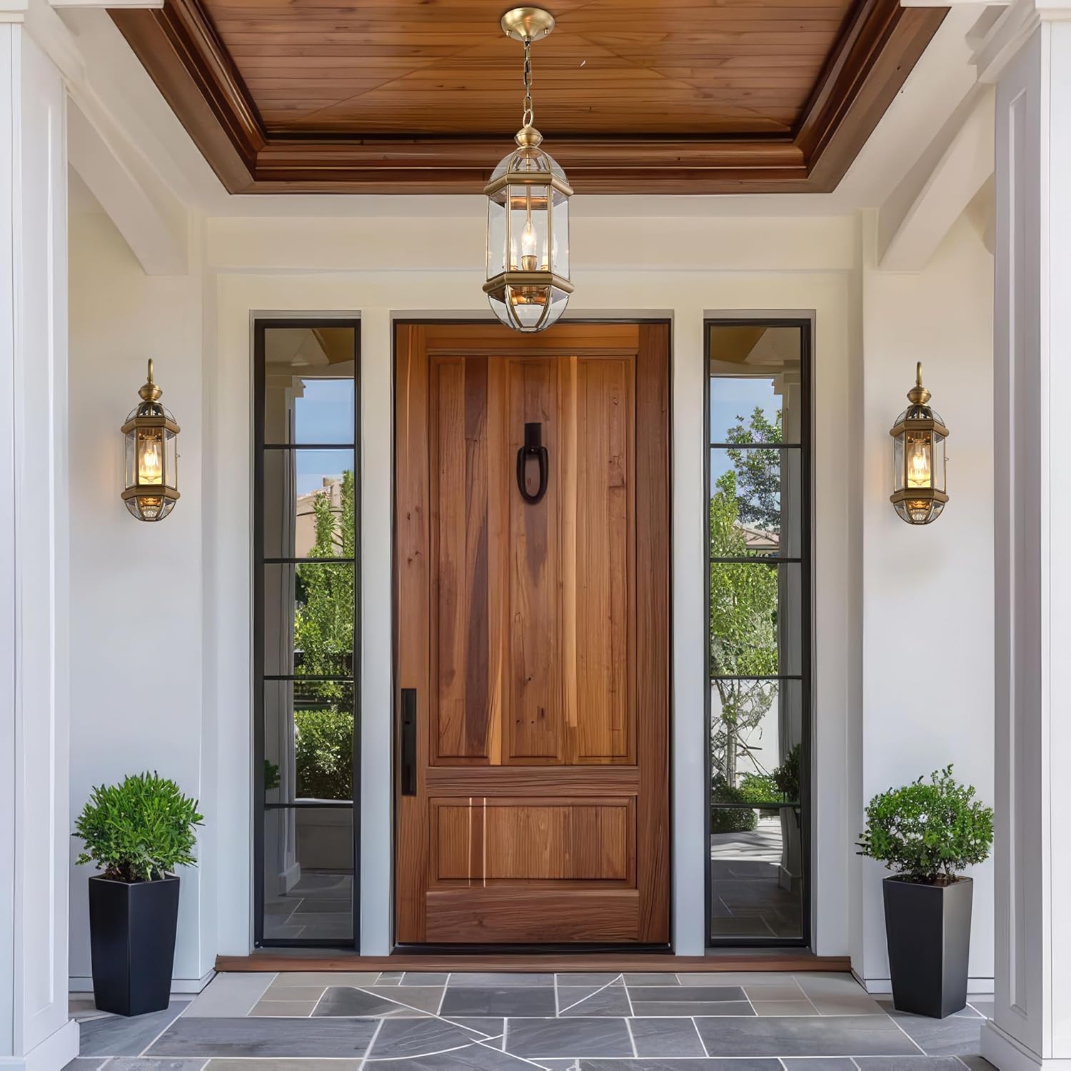 Milaii Copper Brass Outdoor Pendant Light, 16.5" H Exterior Hanging Light Fixture Waterproof Outdoor Lantern Porch Lighting for Patio Entryway Kitchen