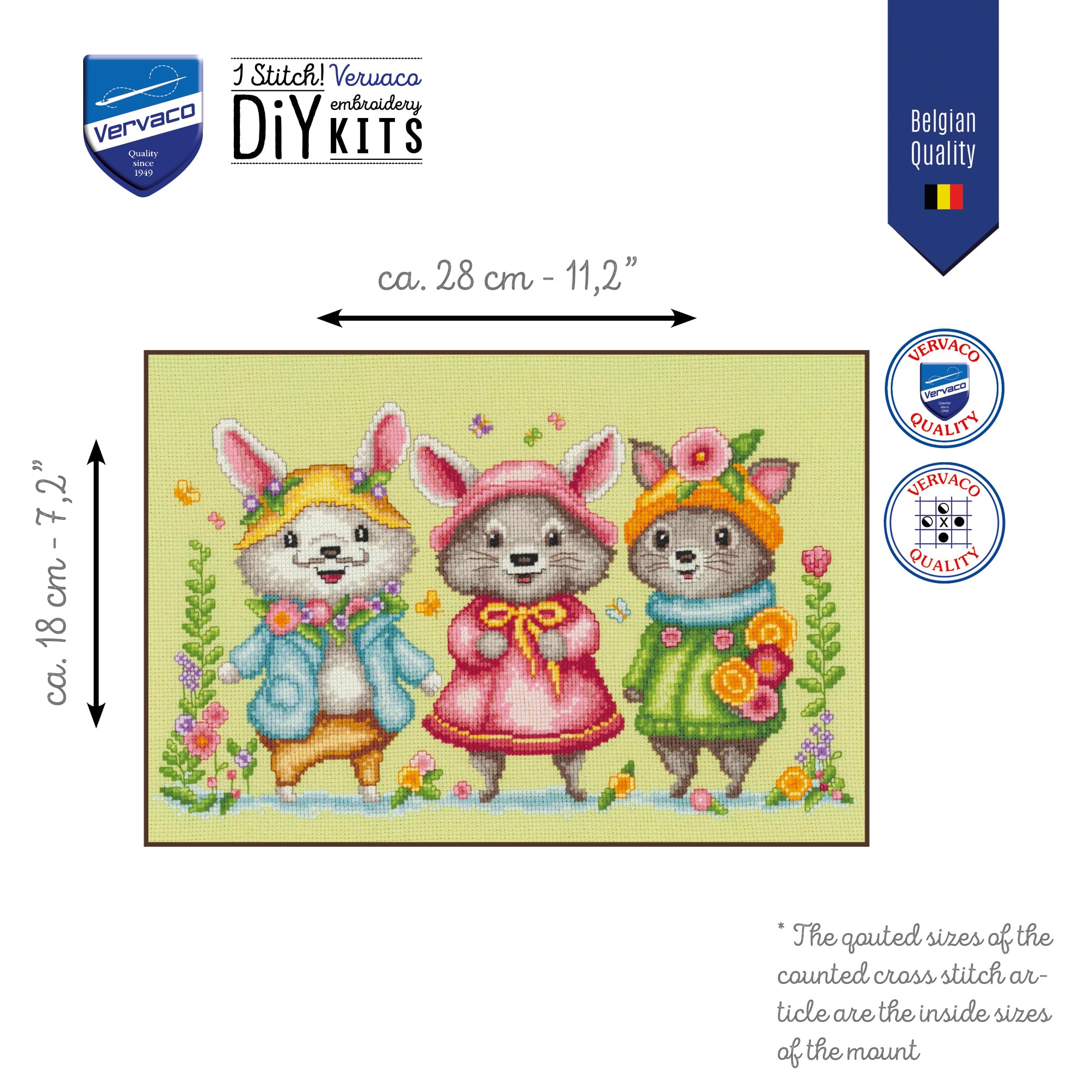 VERVACO Haft Krzyżykowy Liczony Zestaw Obraz do Haftu MAŁE ZWIERZĘTA Zrób to Sam Zestaw Kreatywny dla Dorosłych 28 x 18 cm Dekoracja Ścienna DIY Cross Stitch Kit